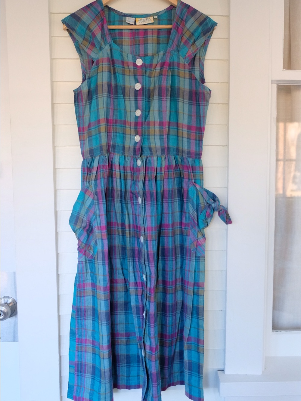 Victoria Harbor Vintage 100% Cotton Plaid Button Down Cottagecore Midi Dress Sm